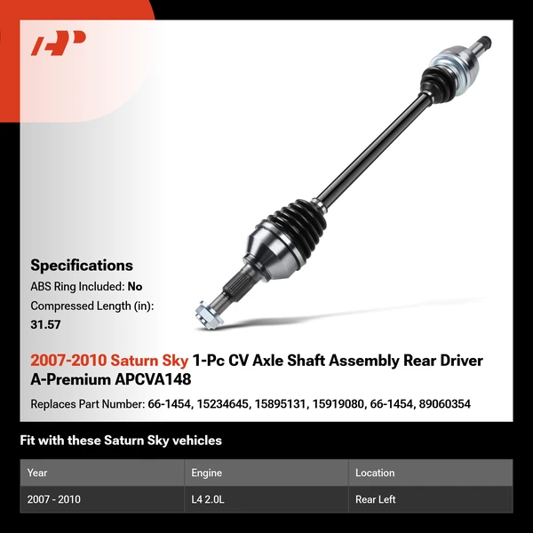2007-2010 Saturn Sky 1-Pc CV Axle Shaft Assembly Rear Driver A-Premium APCVA148