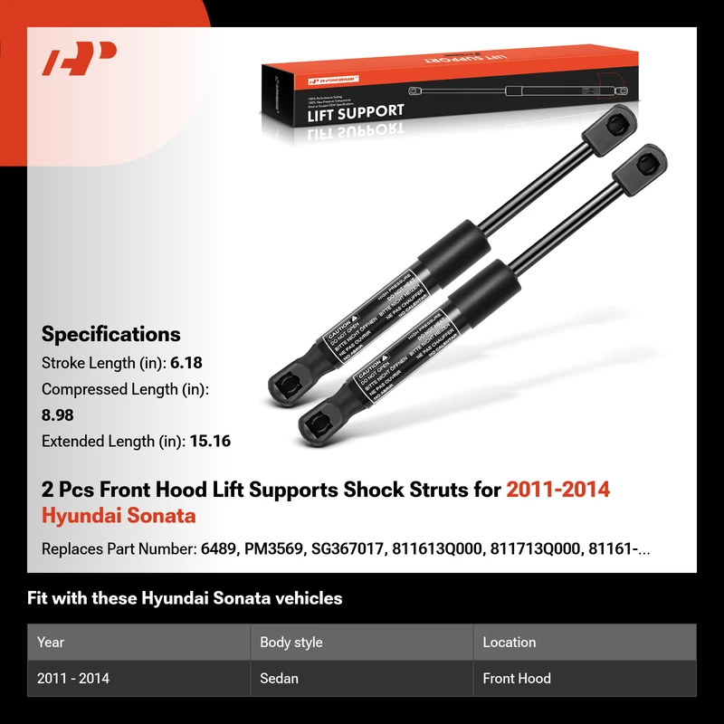 2 Pcs Front Hood Lift Supports Shock Struts for 2011-2014 Hyundai Sonata