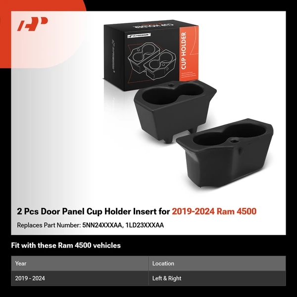 2 Pcs Door Panel Cup Holder Insert for 2019-2024 Ram 4500