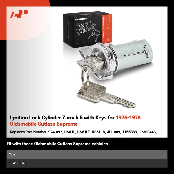 Ignition Lock Cylinder Zamak 5 with Keys for 1976-1978 Oldsmobile Cutlass Supreme