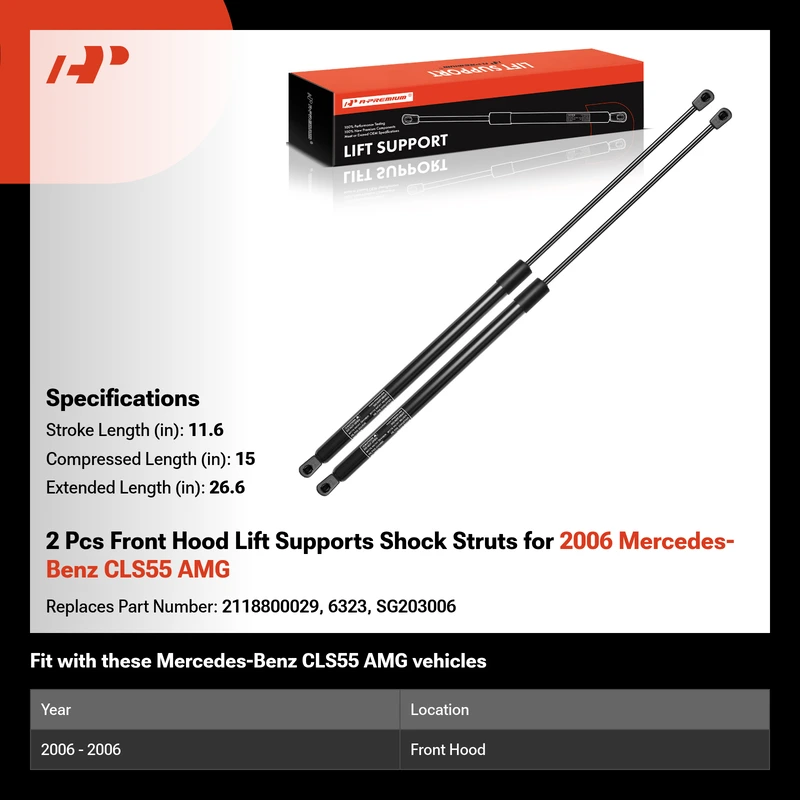 2 Pcs Front Hood Lift Supports Shock Struts for 2006 Mercedes-Benz CLS55 AMG