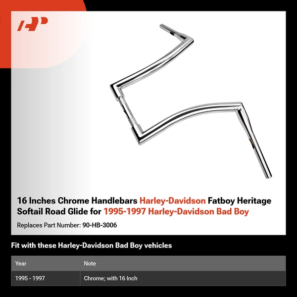16 Inches Chrome Handlebars Harley-Davidson Fatboy Heritage Softail Road Glide for 1995-1997 Harley-Davidson Bad Boy