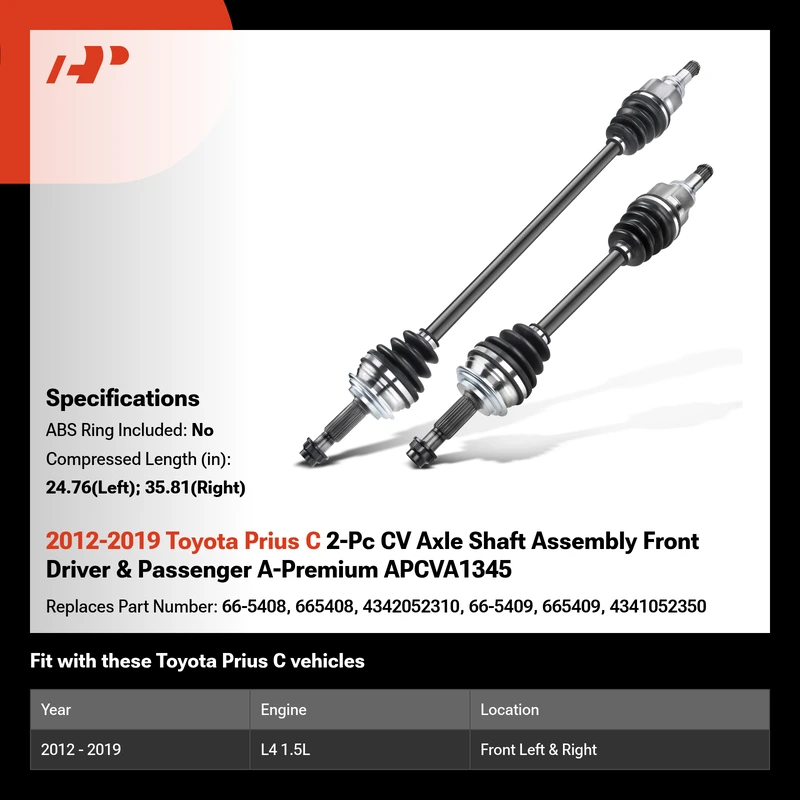 2012-2019 Toyota Prius C 2-Pc CV Axle Shaft Assembly Front Driver & Passenger A-Premium APCVA1345
