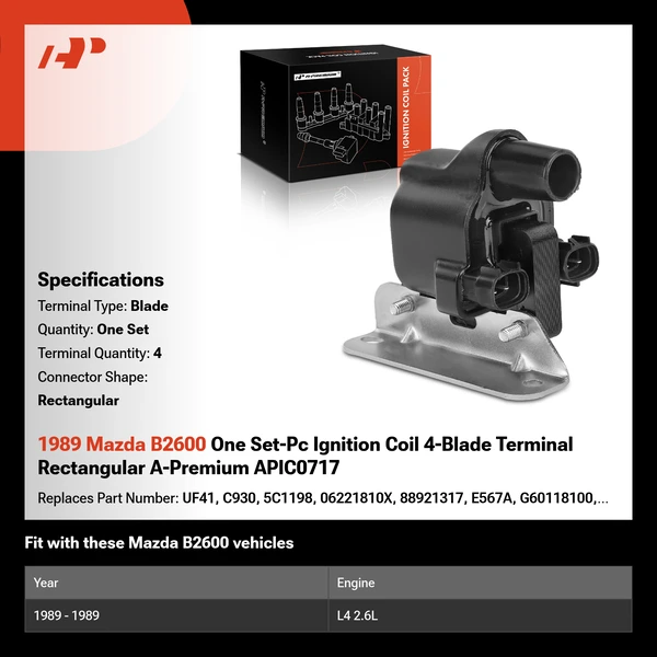 1989 Mazda B2600 One Set-Pc Ignition Coil 4-Blade Terminal Rectangular A-Premium APIC0717