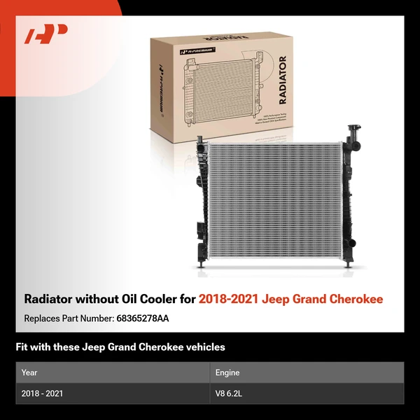 Radiator without Oil Cooler for 2018-2021 Jeep Grand Cherokee