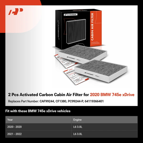 2 Pcs Activated Carbon Cabin Air Filter for 2020 BMW 745e xDrive