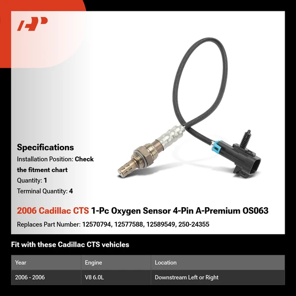 2006 Cadillac CTS 1-Pc Oxygen Sensor 4-Pin A-Premium OS063