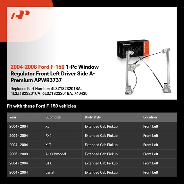 2004-2008 Ford F-150 1-Pc Window Regulator Front Left Driver Side A-Premium APWR3737
