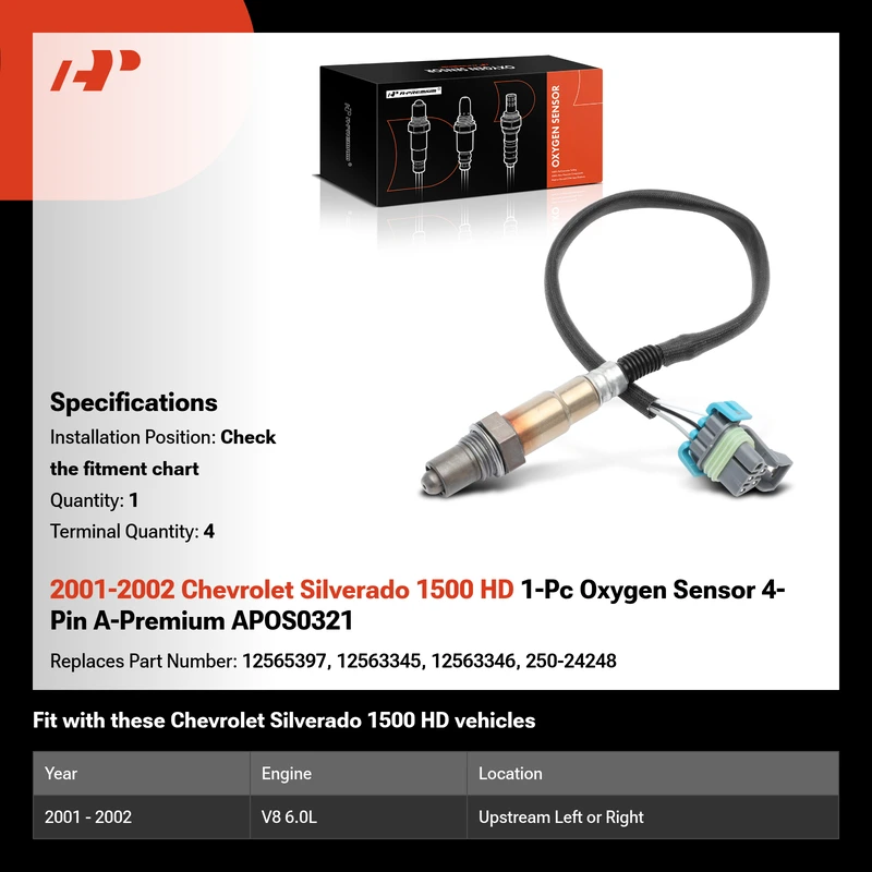 2001-2002 Chevrolet Silverado 1500 HD 1-Pc Oxygen Sensor 4-Pin A-Premium APOS0321
