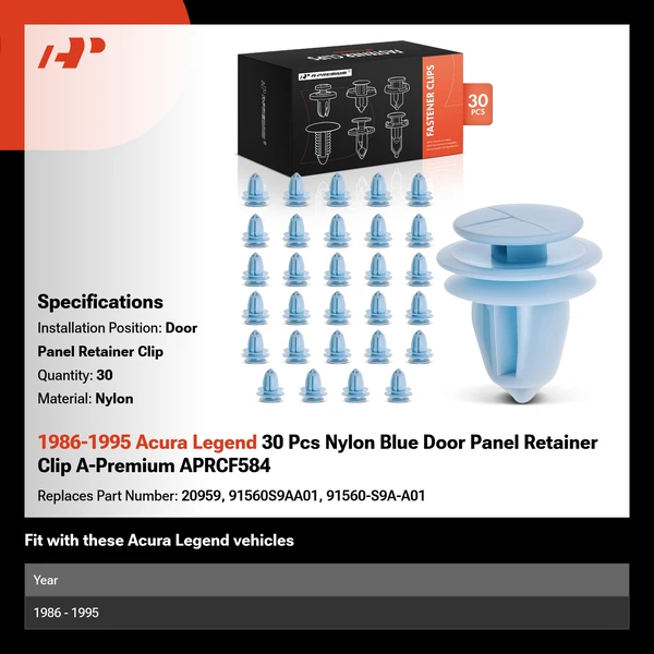 1986-1995 Acura Legend 30 Pcs Nylon Blue Door Panel Retainer Clip A-Premium APRCF584