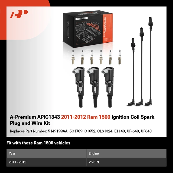 A-Premium APIC1343 2011-2012 Ram 1500 Ignition Coil Spark Plug and Wire Kit