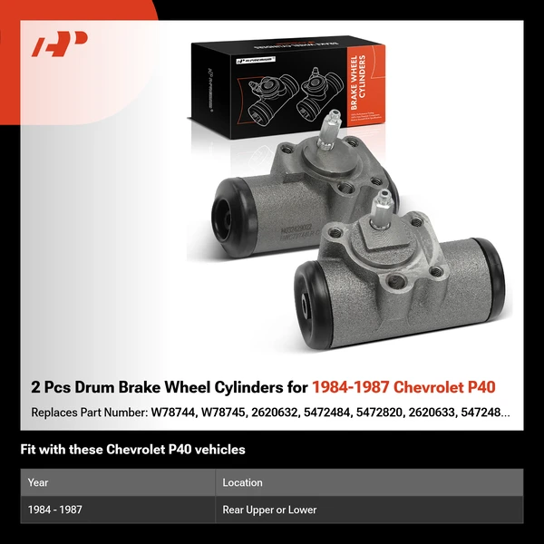 2 Pcs Drum Brake Wheel Cylinders for 1984-1987 Chevrolet P40