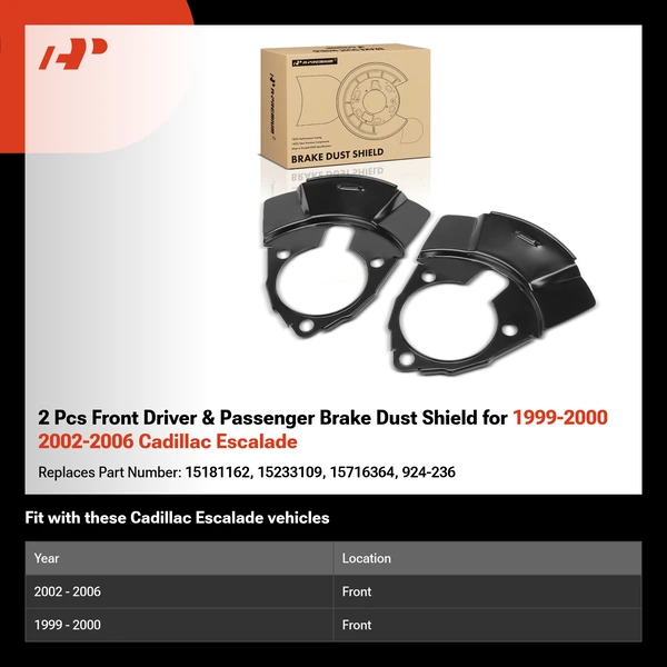 2 Pcs Front Driver & Passenger Brake Dust Shield for 1999-2000 2002-2006 Cadillac Escalade
