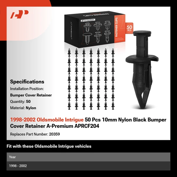 1998-2002 Oldsmobile Intrigue 50 Pcs 10mm Nylon Black Bumper Cover Retainer A-Premium APRCF204