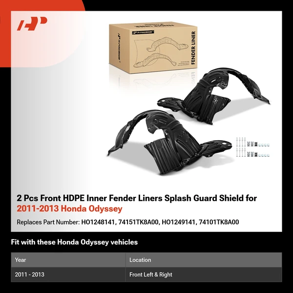 2 Pcs Front HDPE Inner Fender Liners Splash Guard Shield for 2011-2013 Honda Odyssey