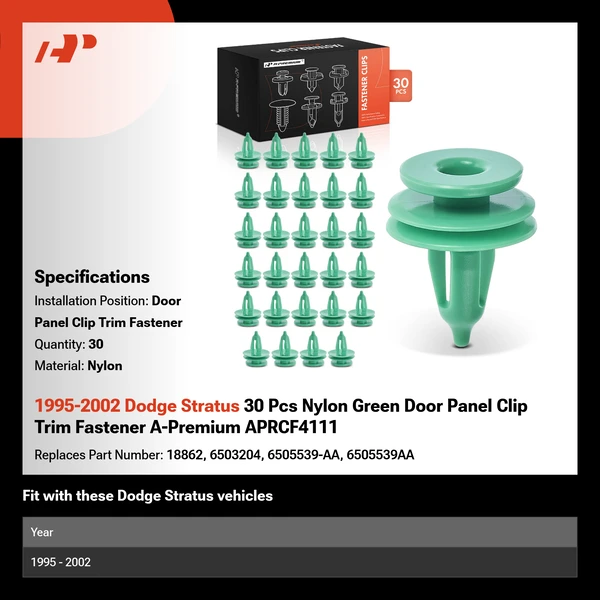 1995-2002 Dodge Stratus 30 Pcs Nylon Green Door Panel Clip Trim Fastener A-Premium APRCF4111