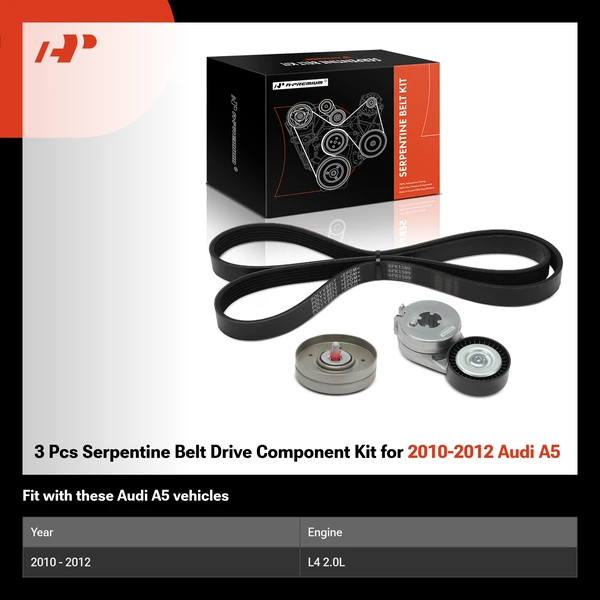 3 Pcs Serpentine Belt Drive Component Kit for 2010-2012 Audi A5