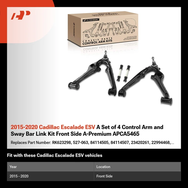 2015-2020 Cadillac Escalade ESV A Set of 4 Control Arm and Sway Bar Link Kit Front Side A-Premium APCA5465