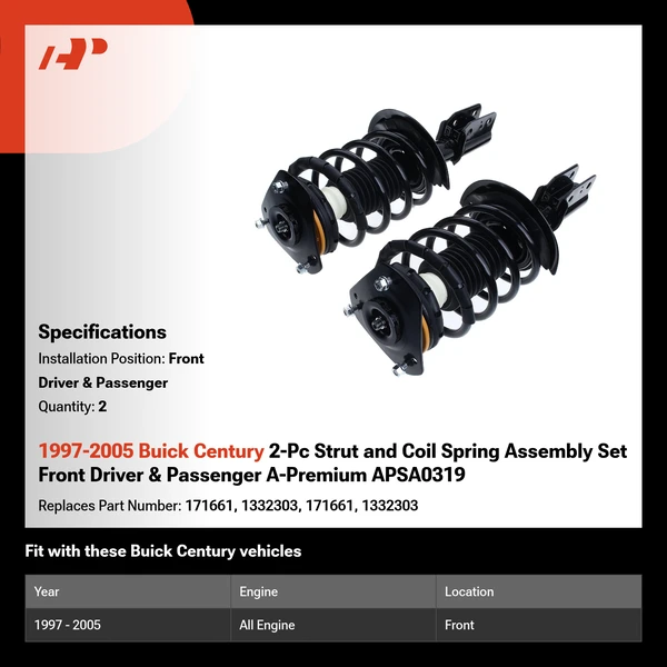 1997-2005 Buick Century 2-Pc Strut and Coil Spring Assembly Set Front Driver & Passenger A-Premium APSA0319