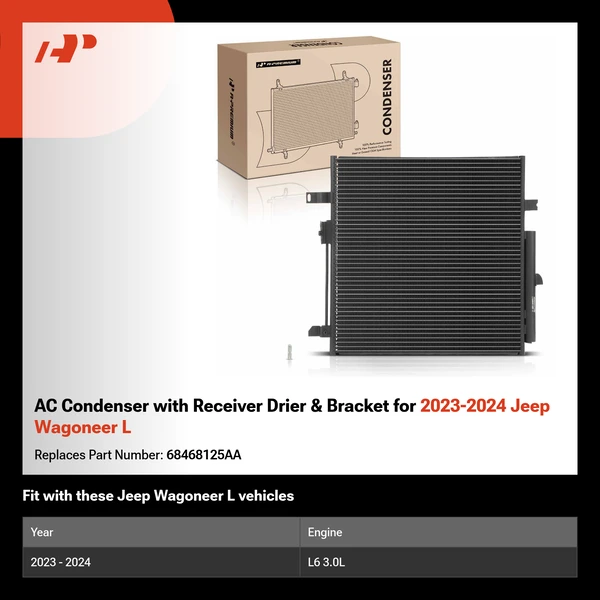 AC Condenser with Receiver Drier & Bracket for 2023-2024 Jeep Wagoneer L