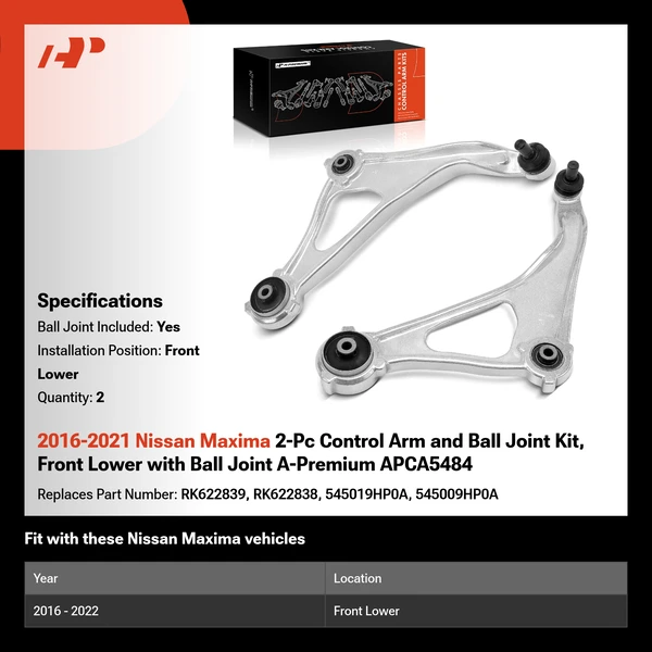 2016-2021 Nissan Maxima 2-Pc Control Arm and Ball Joint Kit, Front Lower with Ball Joint A-Premium APCA5484