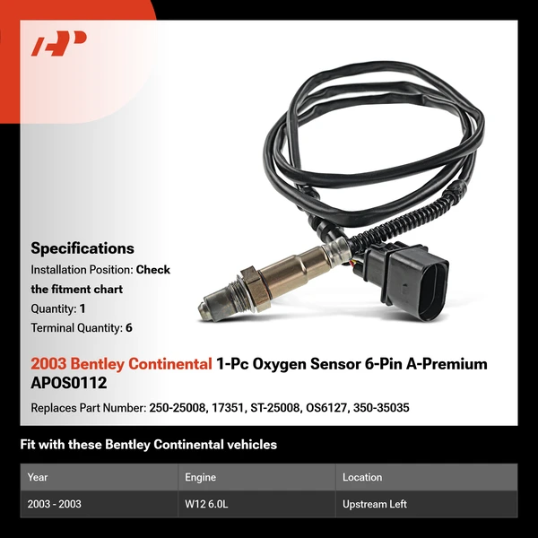 2003 Bentley Continental 1-Pc Oxygen Sensor 6-Pin A-Premium APOS0112