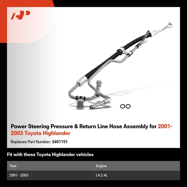 Power Steering Pressure & Return Line Hose Assembly for 2001-2003 Toyota Highlander
