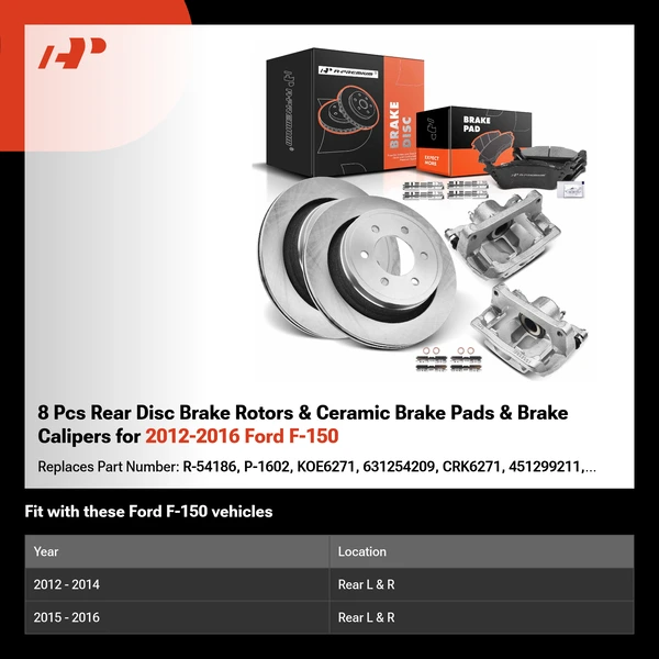 8 Pcs Rear Disc Brake Rotors & Ceramic Brake Pads & Brake Calipers for 2012-2016 Ford F-150