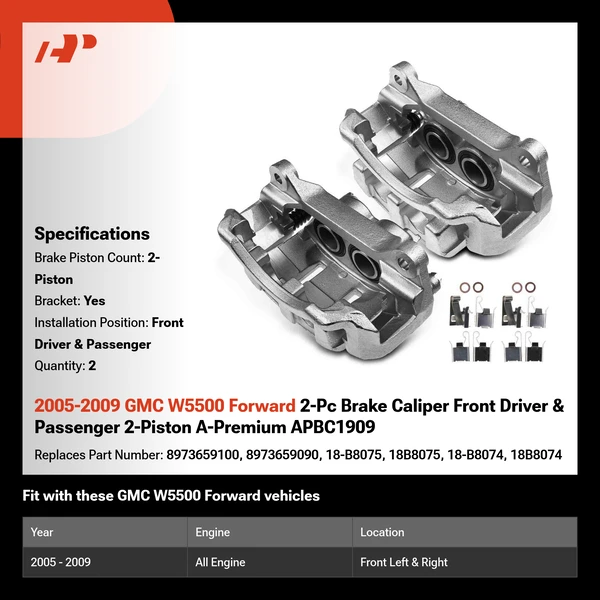 2005-2009 GMC W5500 Forward 2-Pc Brake Caliper Front Driver & Passenger 2-Piston A-Premium APBC1909