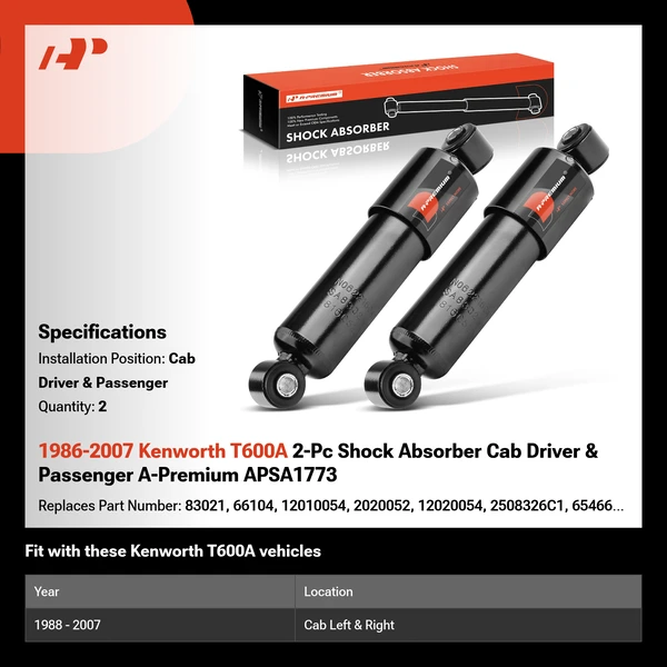 1986-2007 Kenworth T600A 2-Pc Shock Absorber Cab Driver & Passenger A-Premium APSA1773