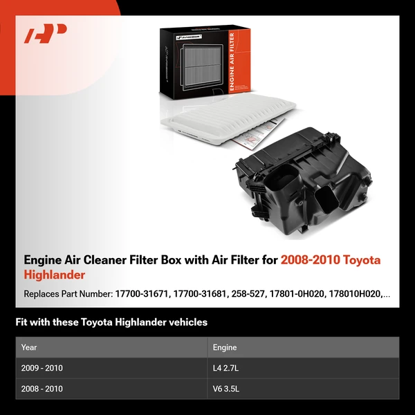 Engine Air Cleaner Filter Box with Air Filter for 2008-2010 Toyota Highlander