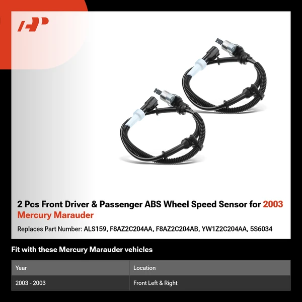 2 Pcs Front Driver & Passenger ABS Wheel Speed Sensor for 2003 Mercury Marauder