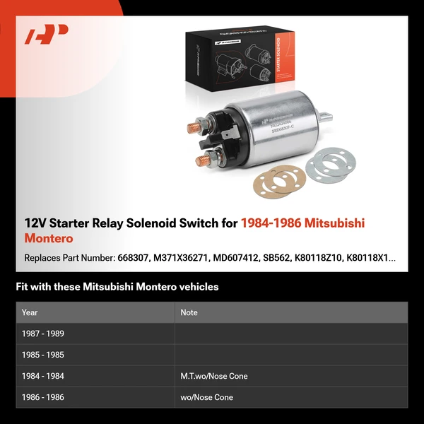 12V Starter Relay Solenoid Switch for 1984-1986 Mitsubishi Montero
