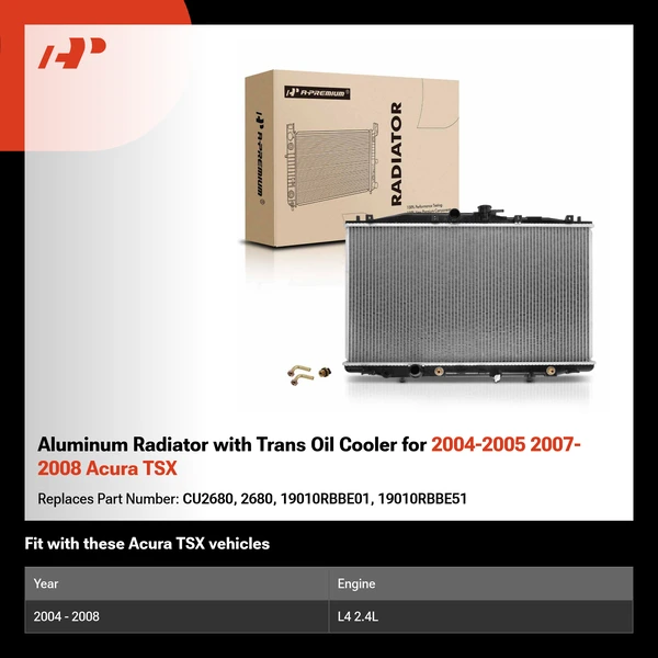 Aluminum Radiator with Trans Oil Cooler for 2004-2005 2007-2008 Acura TSX