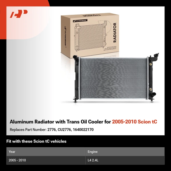 Aluminum Radiator with Trans Oil Cooler for 2005-2010 Scion tC