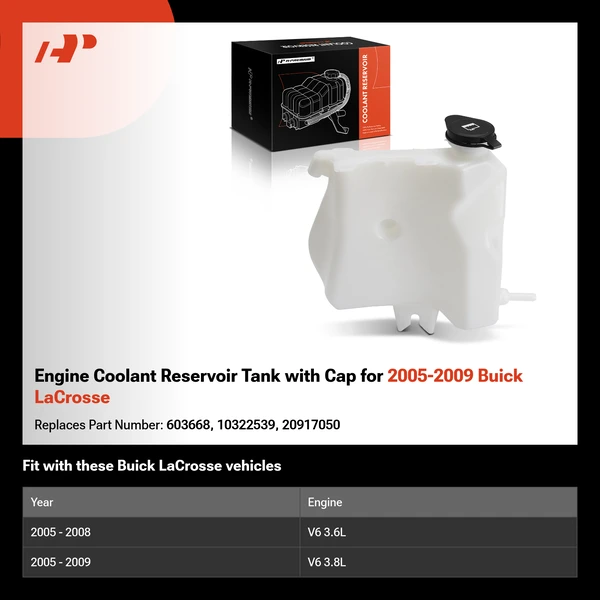 Engine Coolant Reservoir Tank with Cap for 2005-2009 Buick LaCrosse