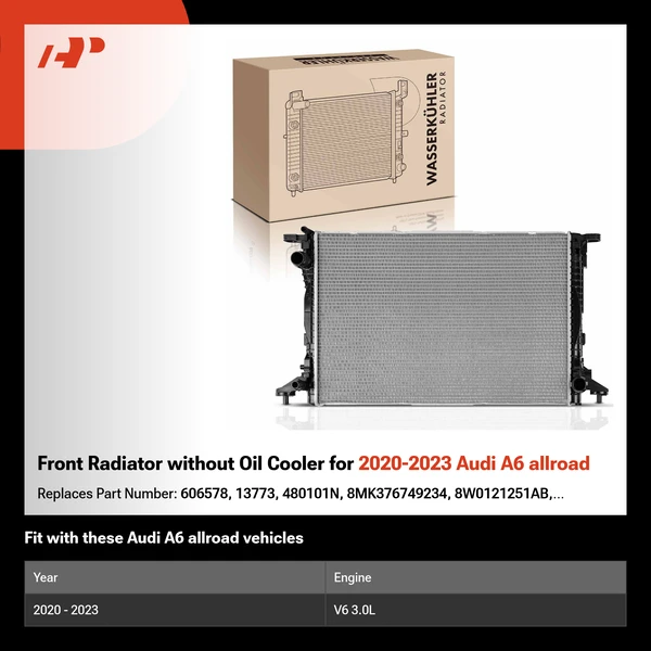 Front Radiator without Oil Cooler for 2020-2023 Audi A6 allroad