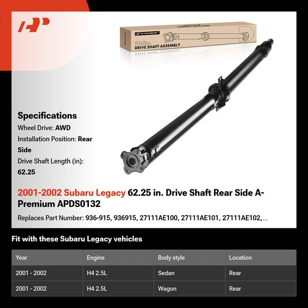 2001-2002 Subaru Legacy 62.25 in. Drive Shaft Rear Side A-Premium APDS0132