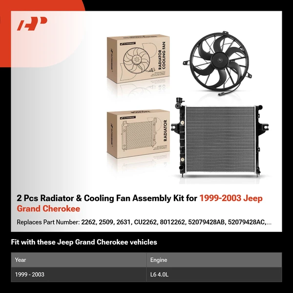 2 Pcs Radiator & Cooling Fan Assembly Kit for 1999-2003 Jeep Grand Cherokee