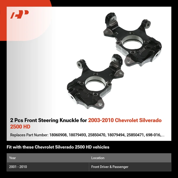 2 Pcs Front Steering Knuckle for 2003-2010 Chevrolet Silverado 2500 HD