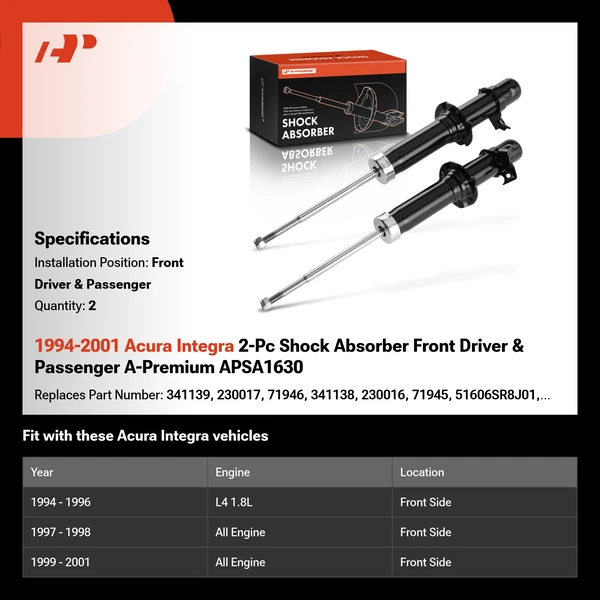 1994-2001 Acura Integra 2-Pc Shock Absorber Front Driver & Passenger A-Premium APSA1630