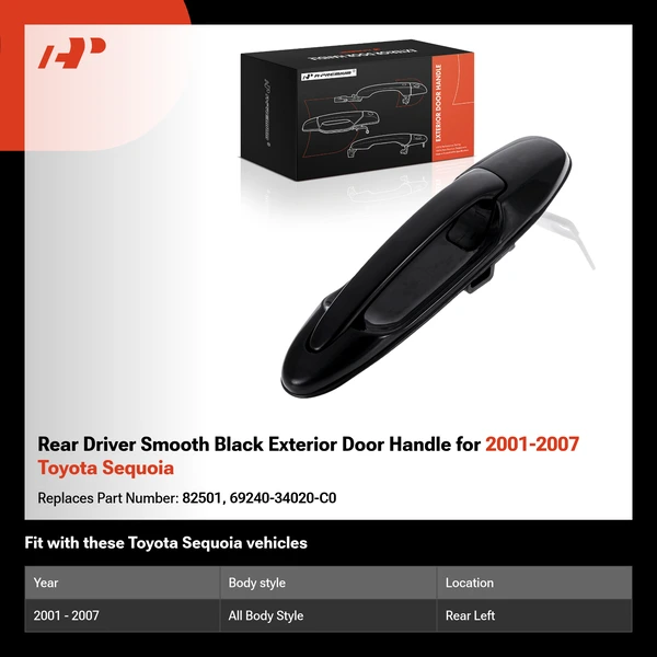 Rear Driver Smooth Black Exterior Door Handle for 2001-2007 Toyota Sequoia