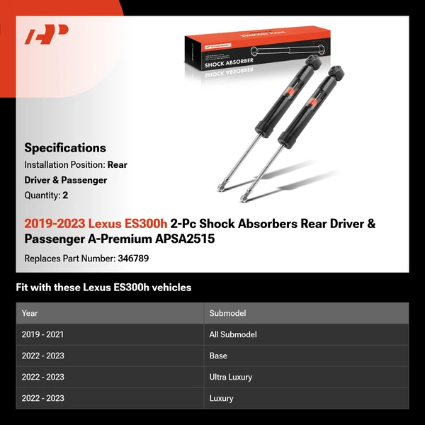 2019-2023 Lexus ES300h 2-Pc Shock Absorbers Rear Driver & Passenger A-Premium APSA2515