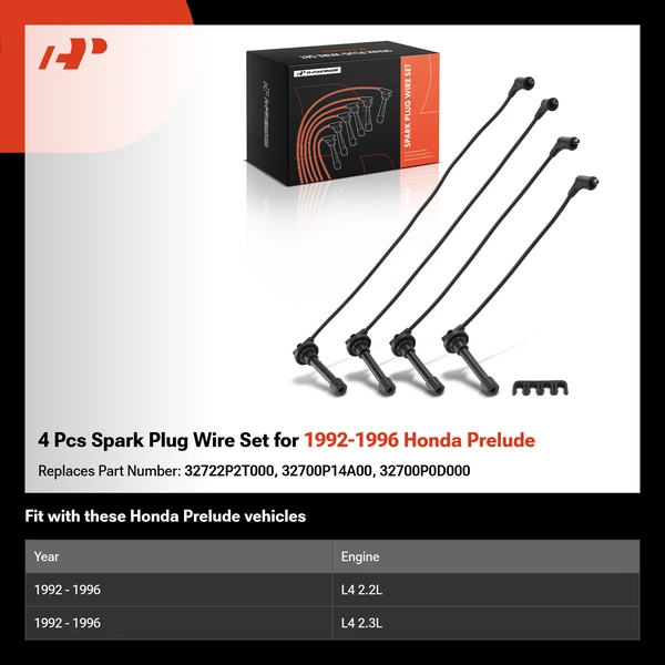 4 Pcs Spark Plug Wire Set for 1992-1996 Honda Prelude