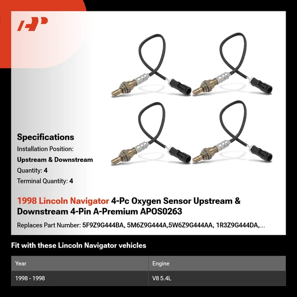 1998 Lincoln Navigator 4-Pc Oxygen Sensor Upstream & Downstream 4-Pin A-Premium APOS0263