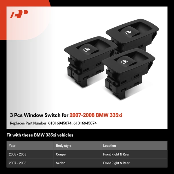 3 Pcs Window Switch for 2007-2008 BMW 335xi