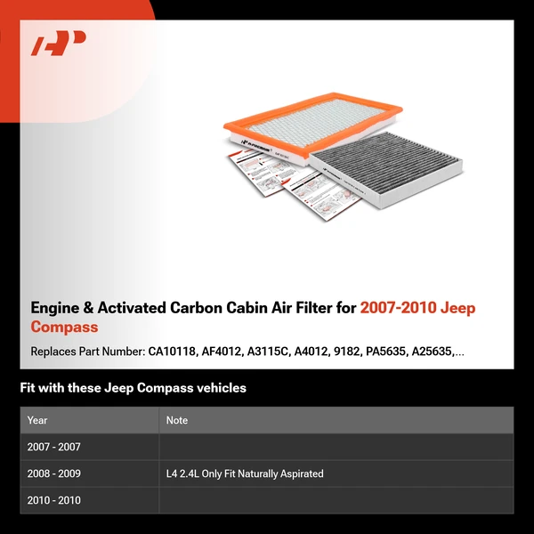 Engine & Activated Carbon Cabin Air Filter for 2007-2010 Jeep Compass