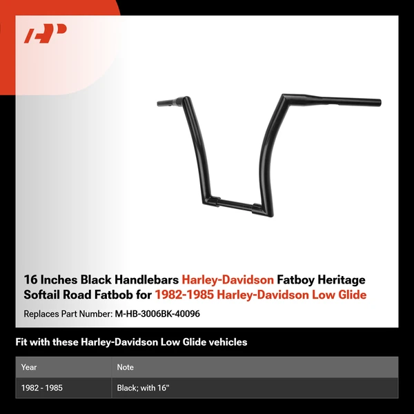 16 Inches Black Handlebars Harley-Davidson Fatboy Heritage Softail Road Fatbob for 1982-1985 Harley-Davidson Low Glide