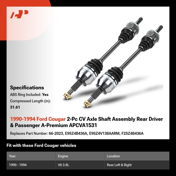 1990-1994 Ford Cougar 2-Pc CV Axle Shaft Assembly Rear Driver & Passenger A-Premium APCVA1531