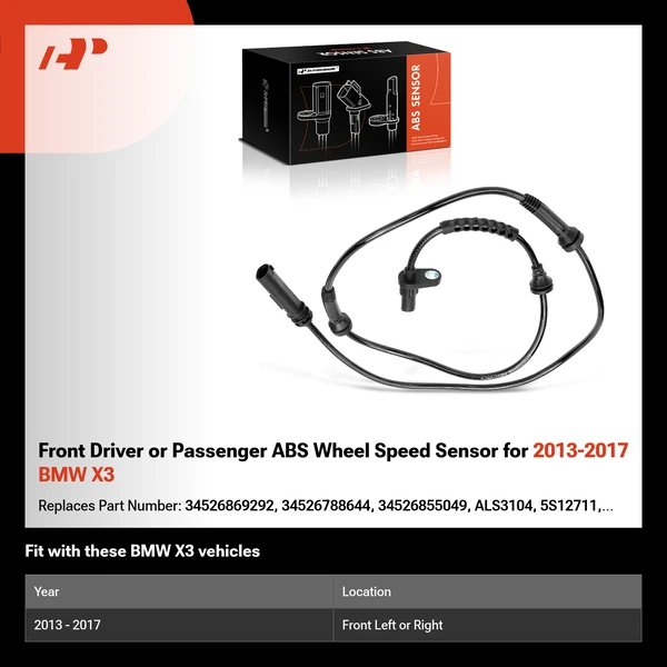 Front Driver or Passenger ABS Wheel Speed Sensor for 2013-2017 BMW X3